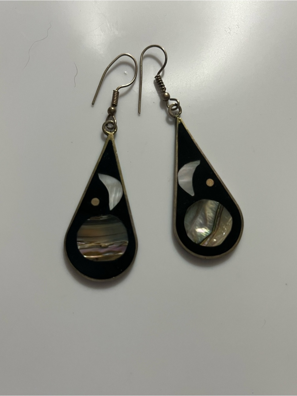 Alpaca silver inlay Dangle Earrings with Mother-of-Pearl and abalone Accent